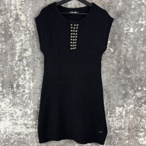 Guess Size XL Alpaca Wool Beaded Snap Button Knee Length Sweater Dress Black